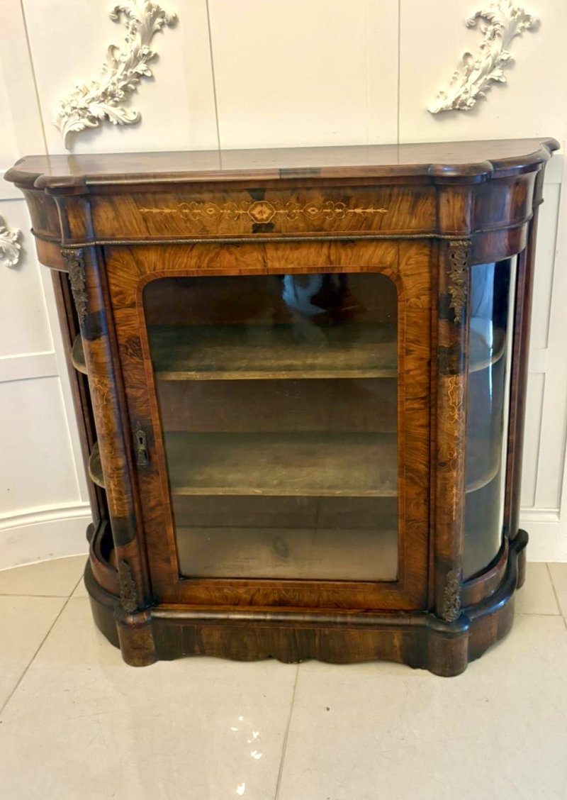 Antique Victorian Quality Burr Walnut Satinwood Inlaid Credenza/Side Cabinet
